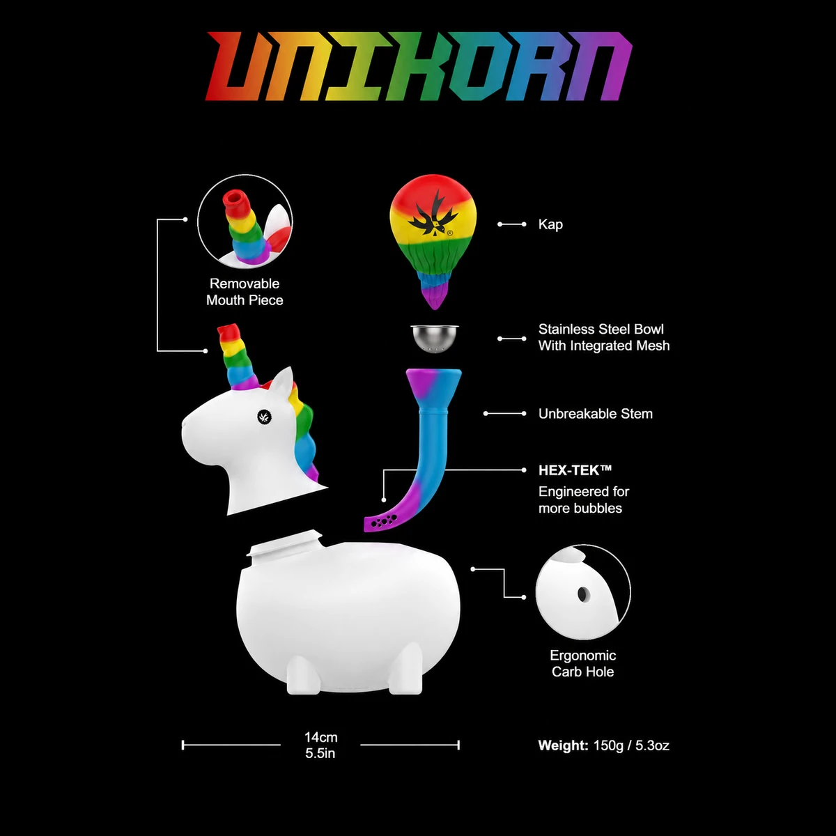 PieceMaker UniKorn Silicone Water Pipe — Rainbow — product photo 2