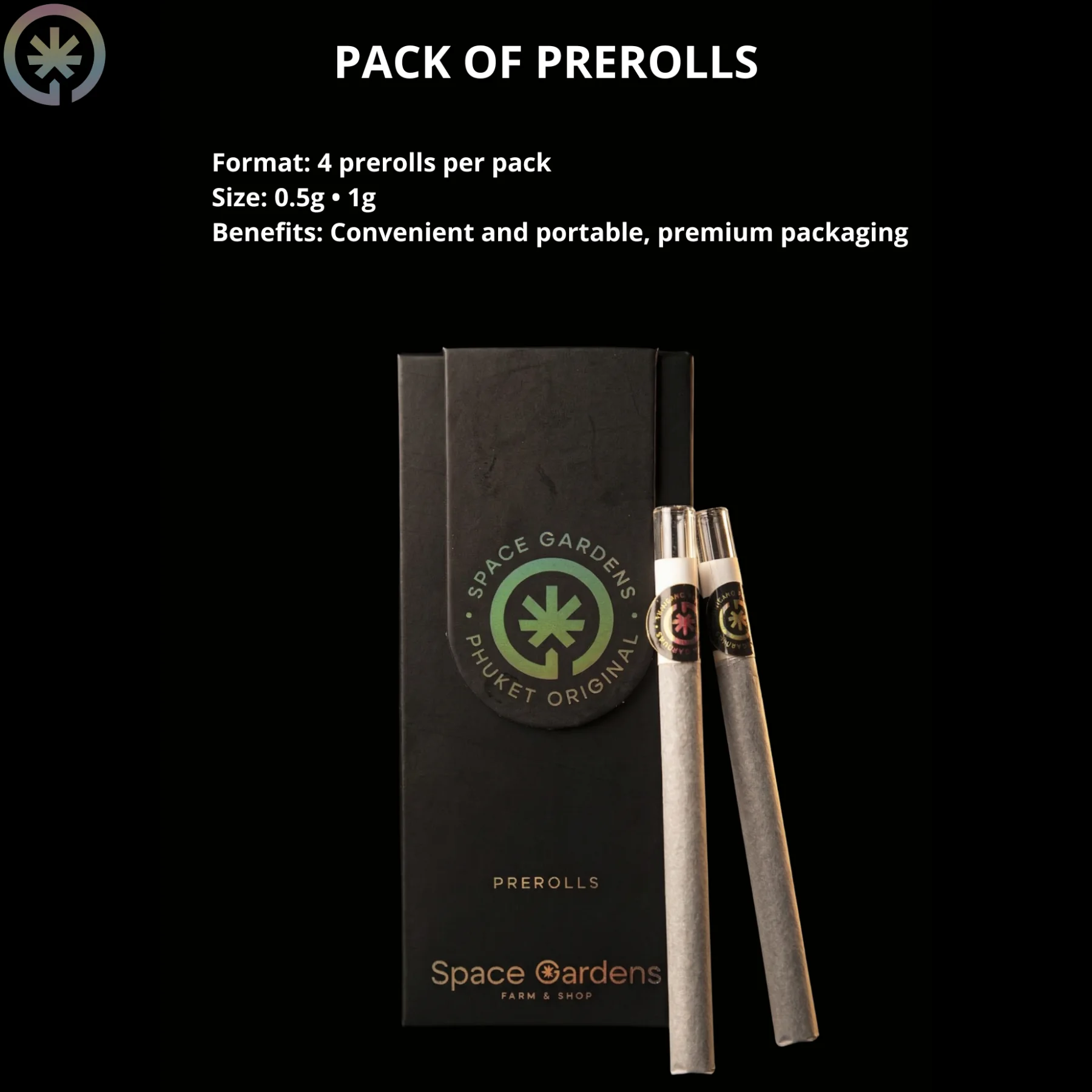 Space Gardens pre-roll packaging information in Phuket