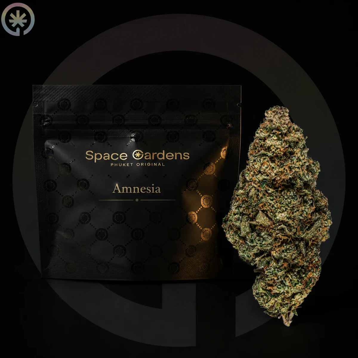 Amnesia flower beside a branded Space Gardens pouch