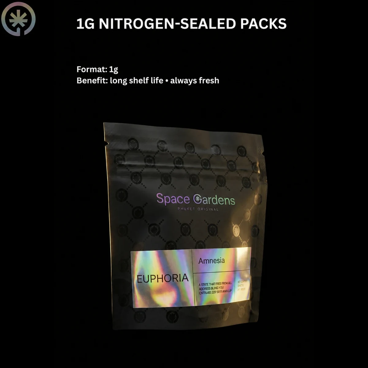 Amnesia 1g nitrogen-sealed flower pouch