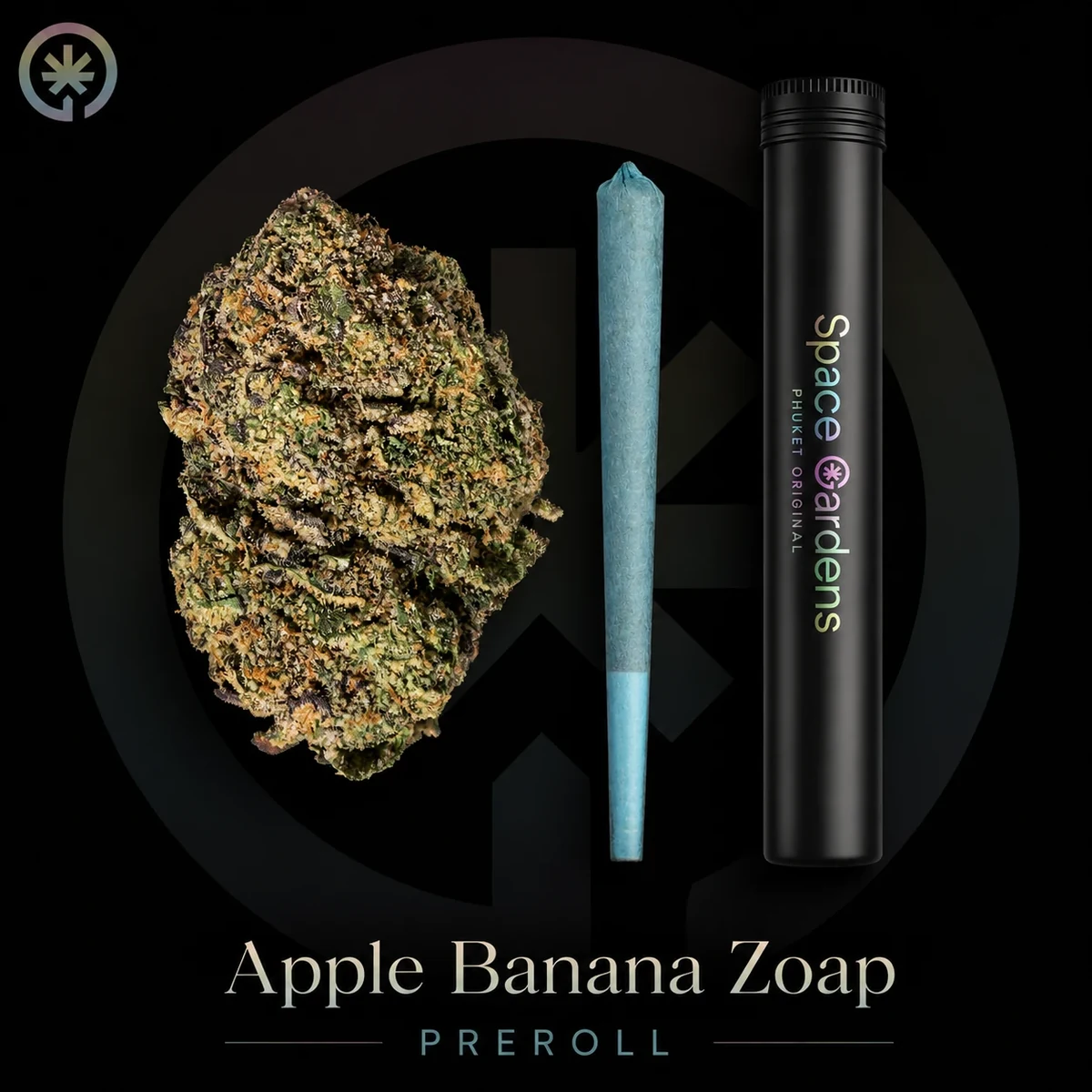 Apple Banana Zoap pre-roll in Phuket with flower and Space Gardens tube