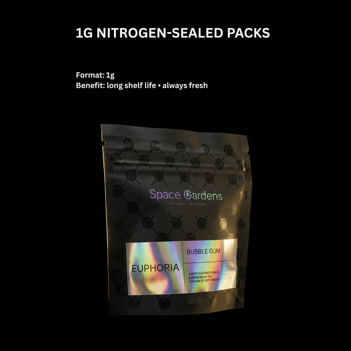 Bubble Gum 1g nitrogen-sealed flower pack from Space Gardens