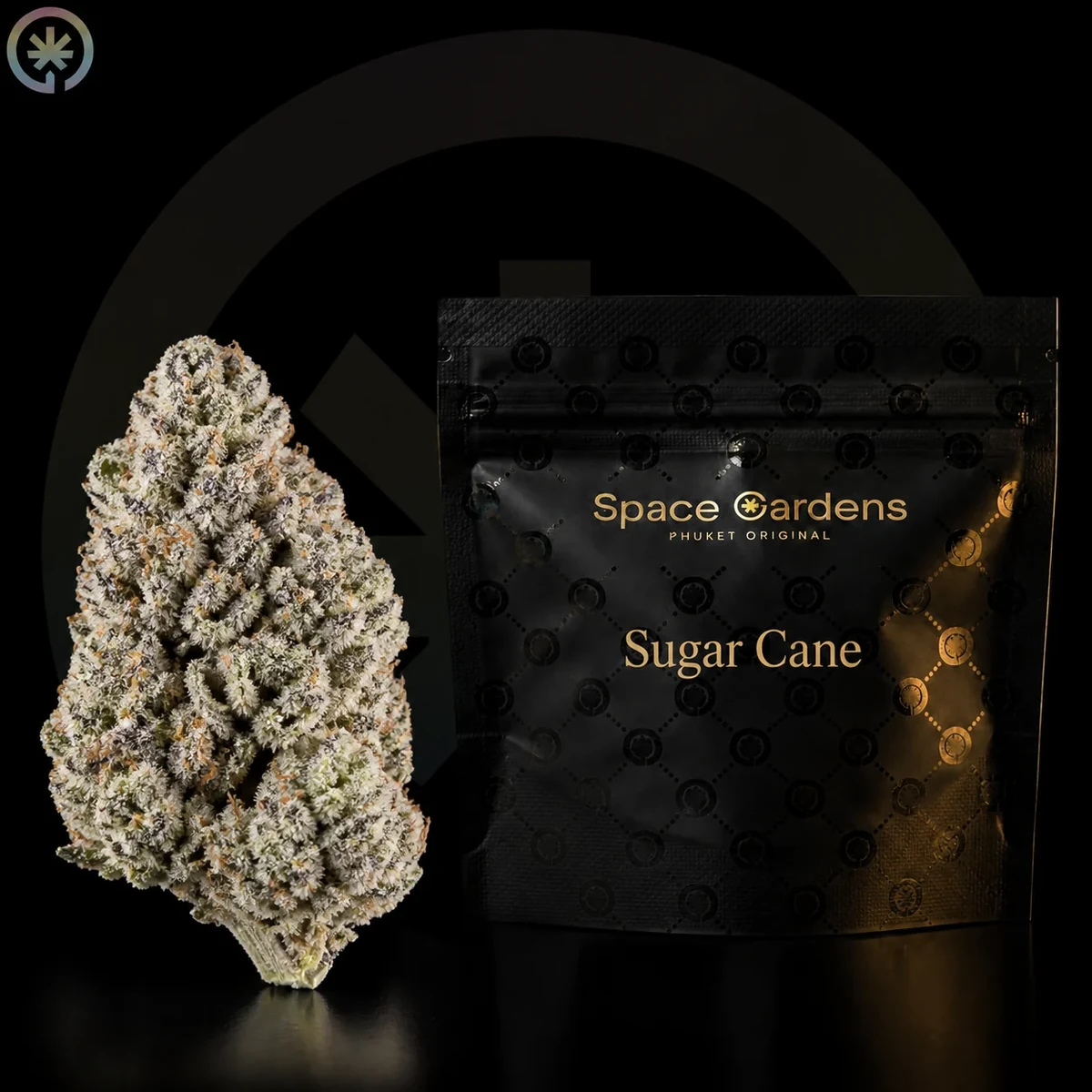 Sugar Cane Cannabis Flower packaging at Space Gardens Phuket