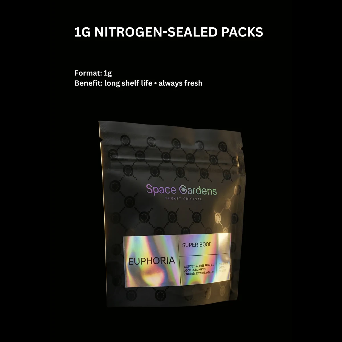 Super Boof 1g nitrogen-sealed flower pack from Space Gardens